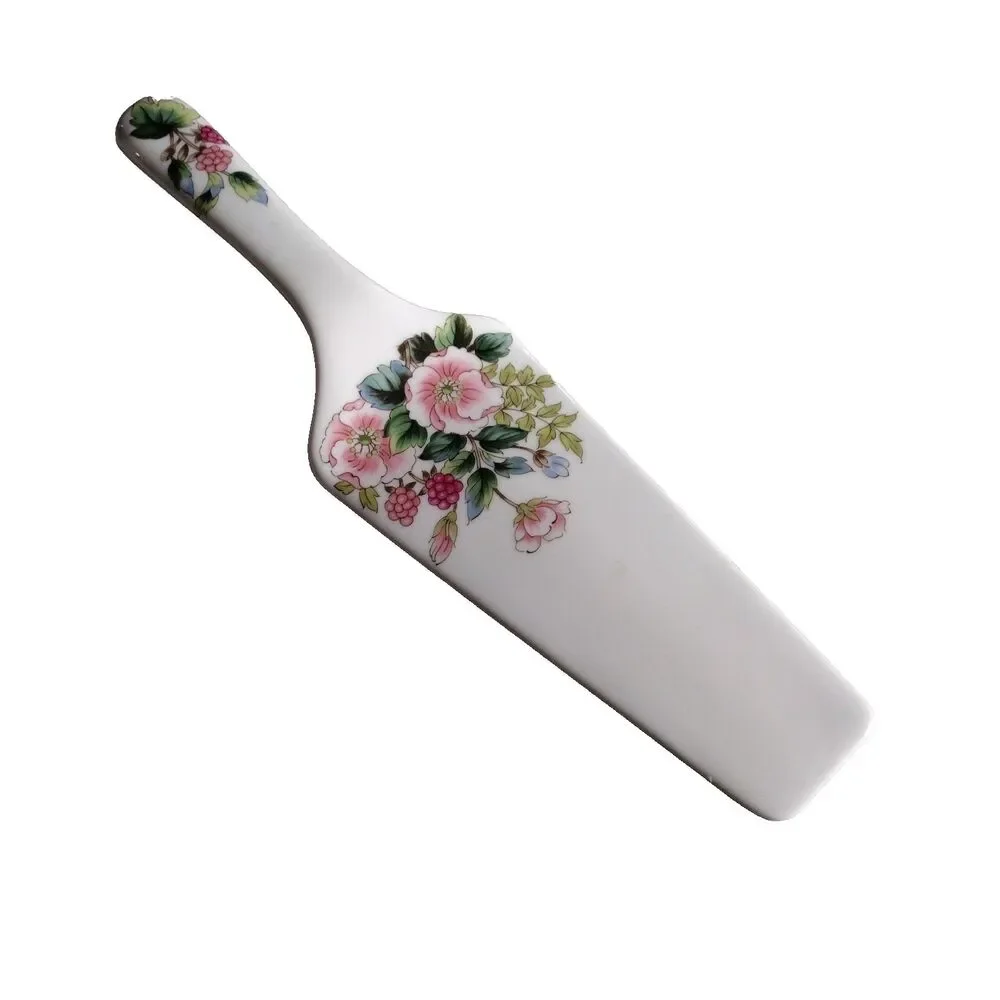Andrea by Sadek White Floral Print Porcelain Pie Cake Server Vintage Japan 10 in